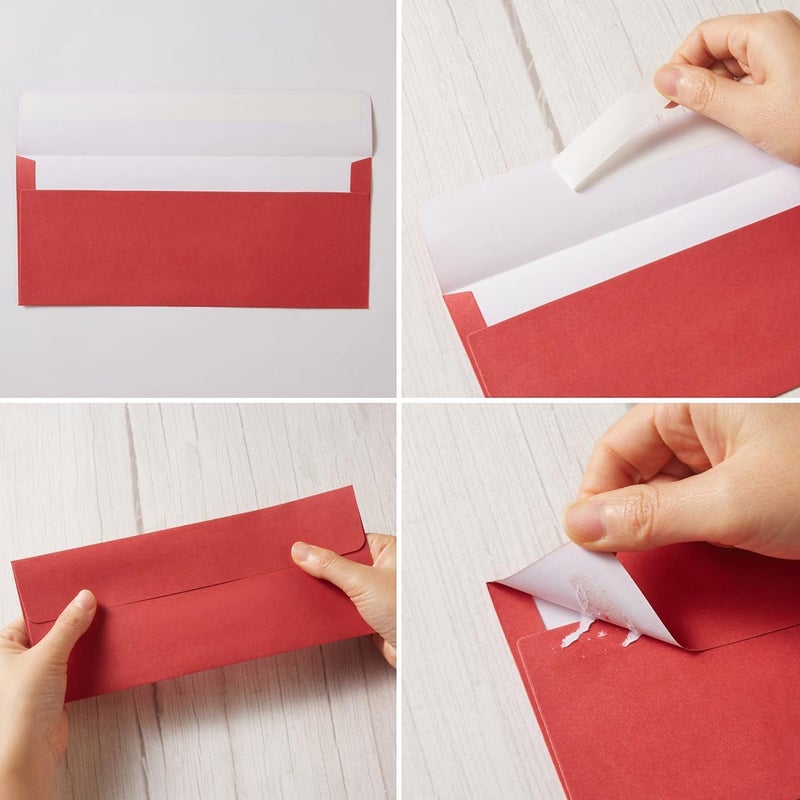 Wishop 50 Pack Shiny #10 Business Envelopes Self Seal Standard Envelopes with Gold Stickers for Office Checks, Business Cards, Letter Mailing Invoices, 4.13 x 9.49 Inches (Red) - Image 3